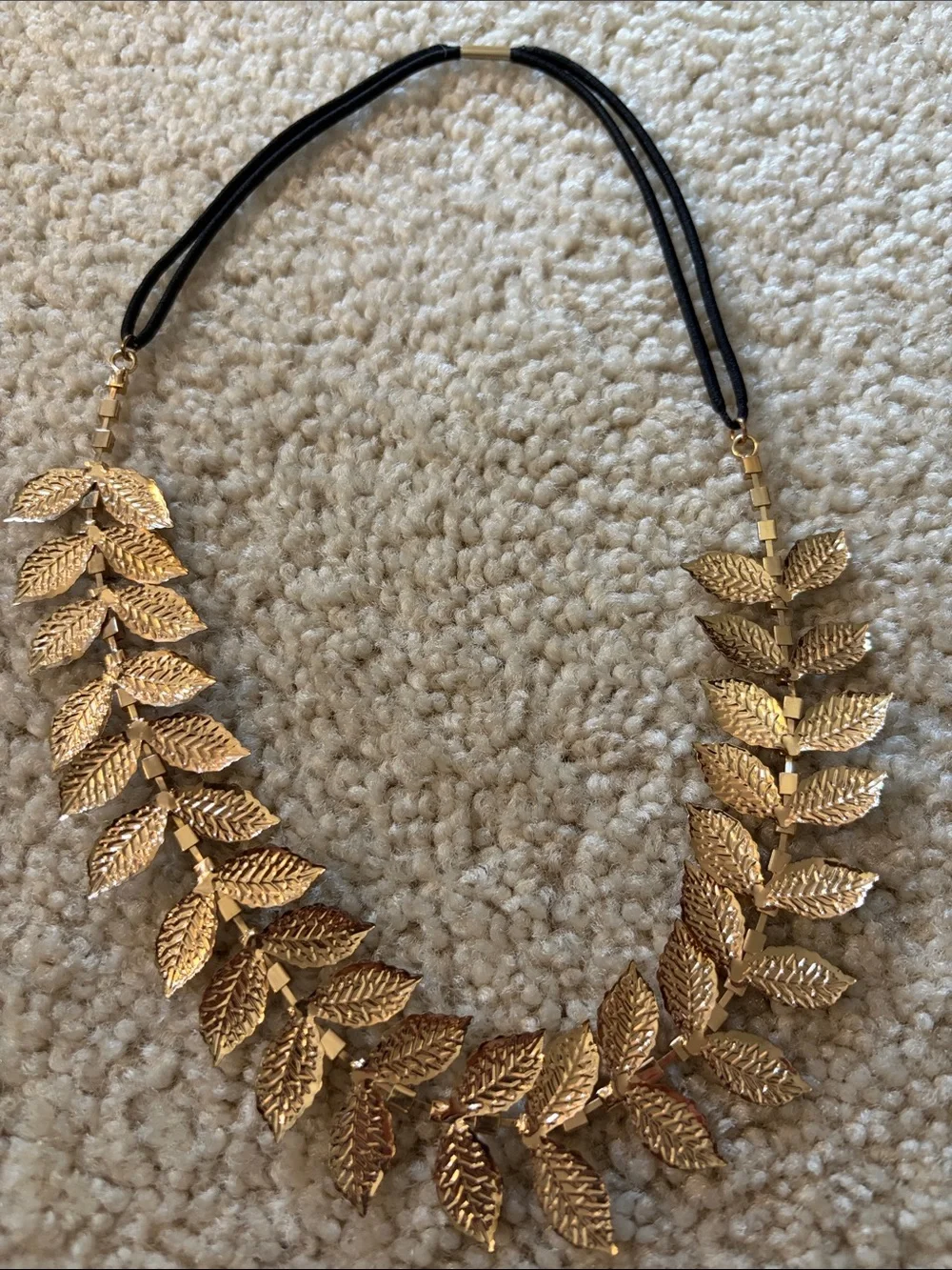 Gold Tone Leaf Headband With Rhinestones
